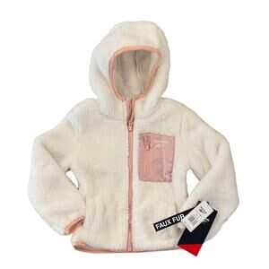 NWT Reebok Little Girls Ivory/White & Pink Hooded Faux Fur Jacket - SIZE 2T